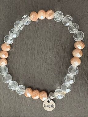 Erimish Clear and Peach Faceted Bead Stretch Bracelet